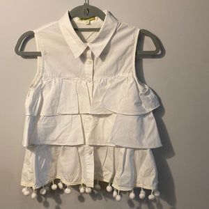 Gianni Bini Tiered Button Up w Pom-Poms XS